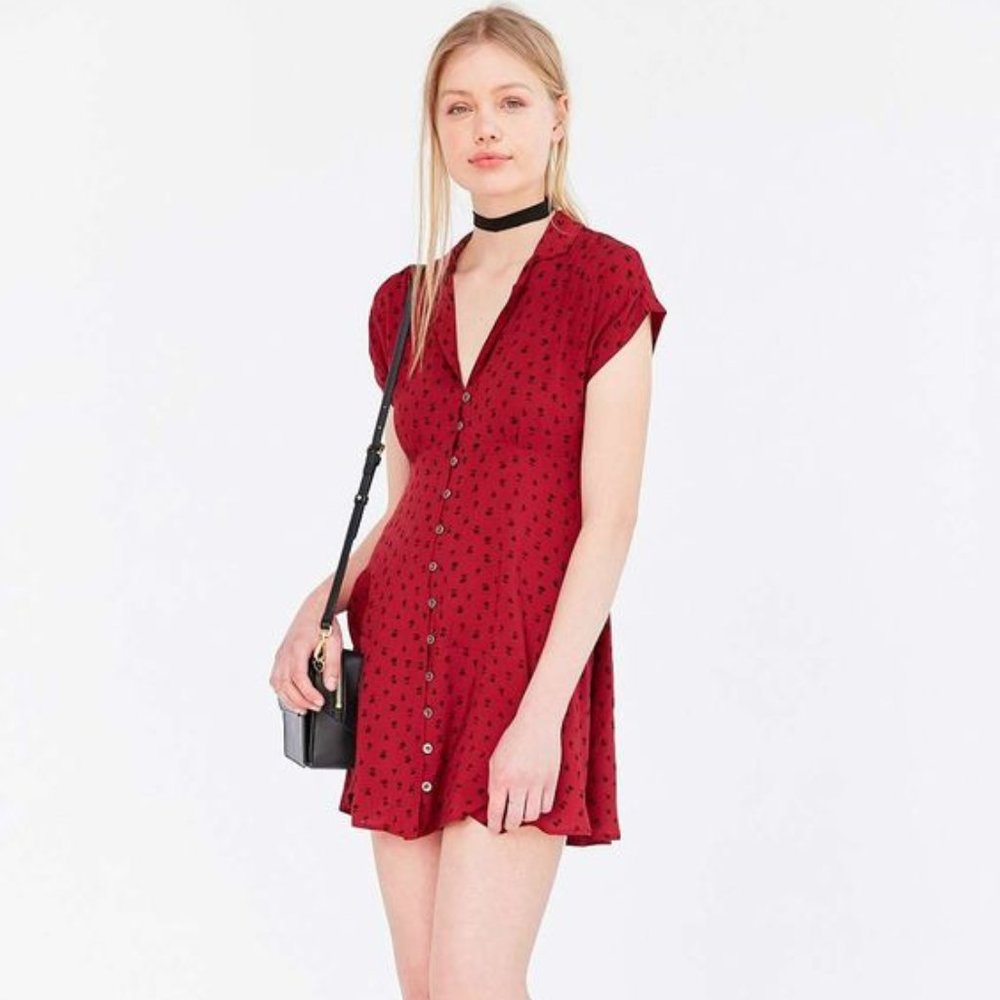 Kimchi Blue Button Up Red Floral Dress